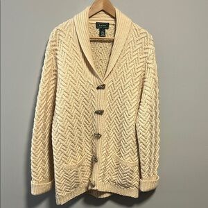 Vintage Lauren Ralph Lauren Handknit Wool Fisherman Cardigan Sweater Large